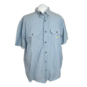 Carhartt Chambray Loose Fit Button Up Blue Shirt 2XL Big & Tall Casual